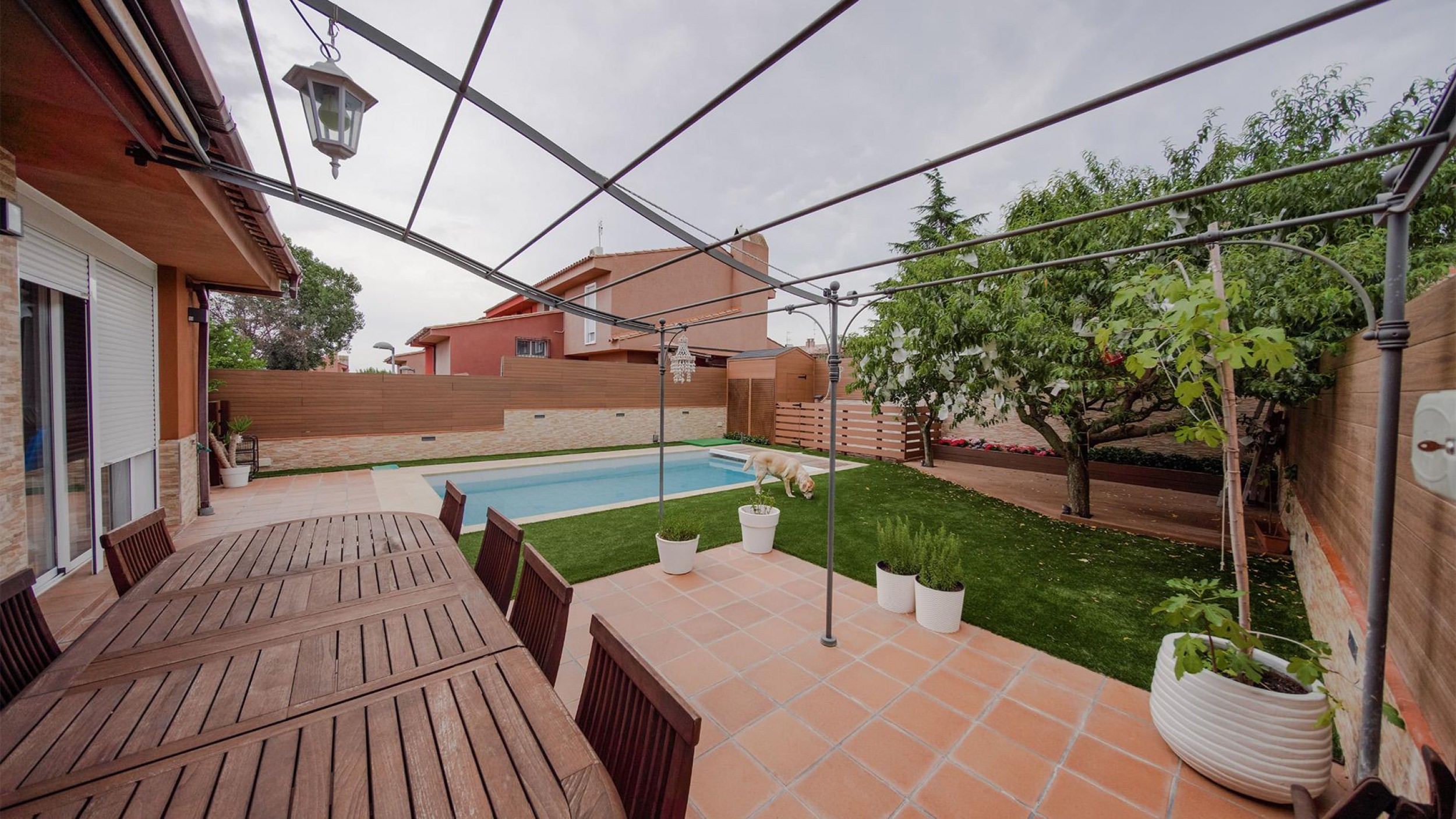 Garden with vegetation and relaxation areas